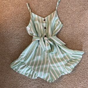 Green striped romper